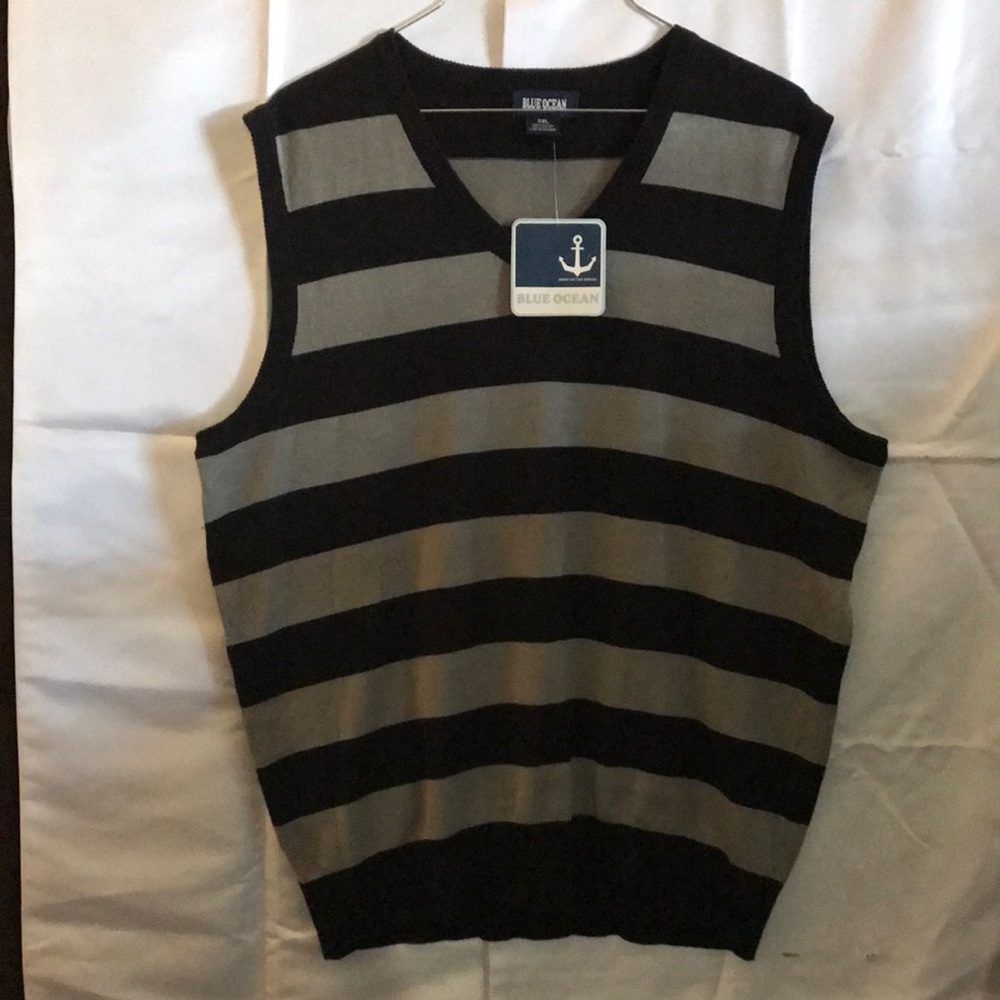 Men's Striped Sweater Vest - Black and Gray ~ 2XL